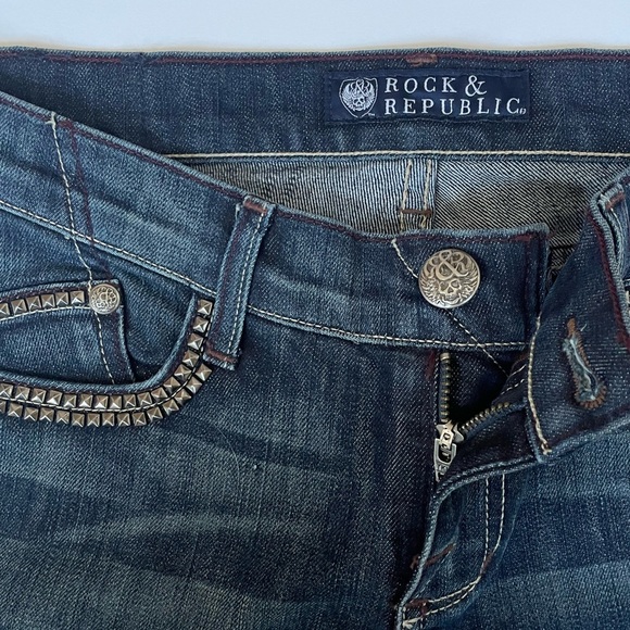 Rock & Republic Studded Dark Wash Straight Leg Denim Skull Jeans 26 - Picture 7 of 12